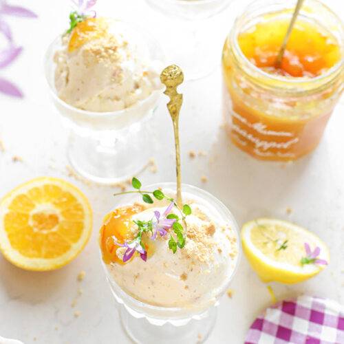 Citroen cheesecake ijs met sinaasappel en tijm