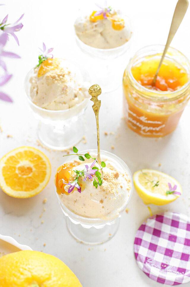 Citroen cheesecake ijs met sinaasappel en tijm