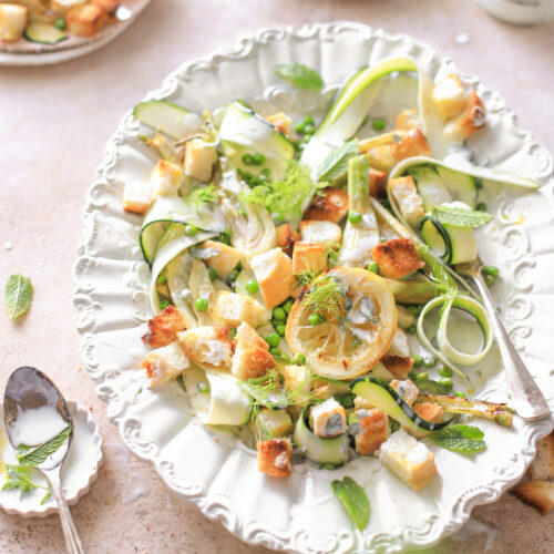 groene salade geitenyoghurt dressing croutons venkel gezond