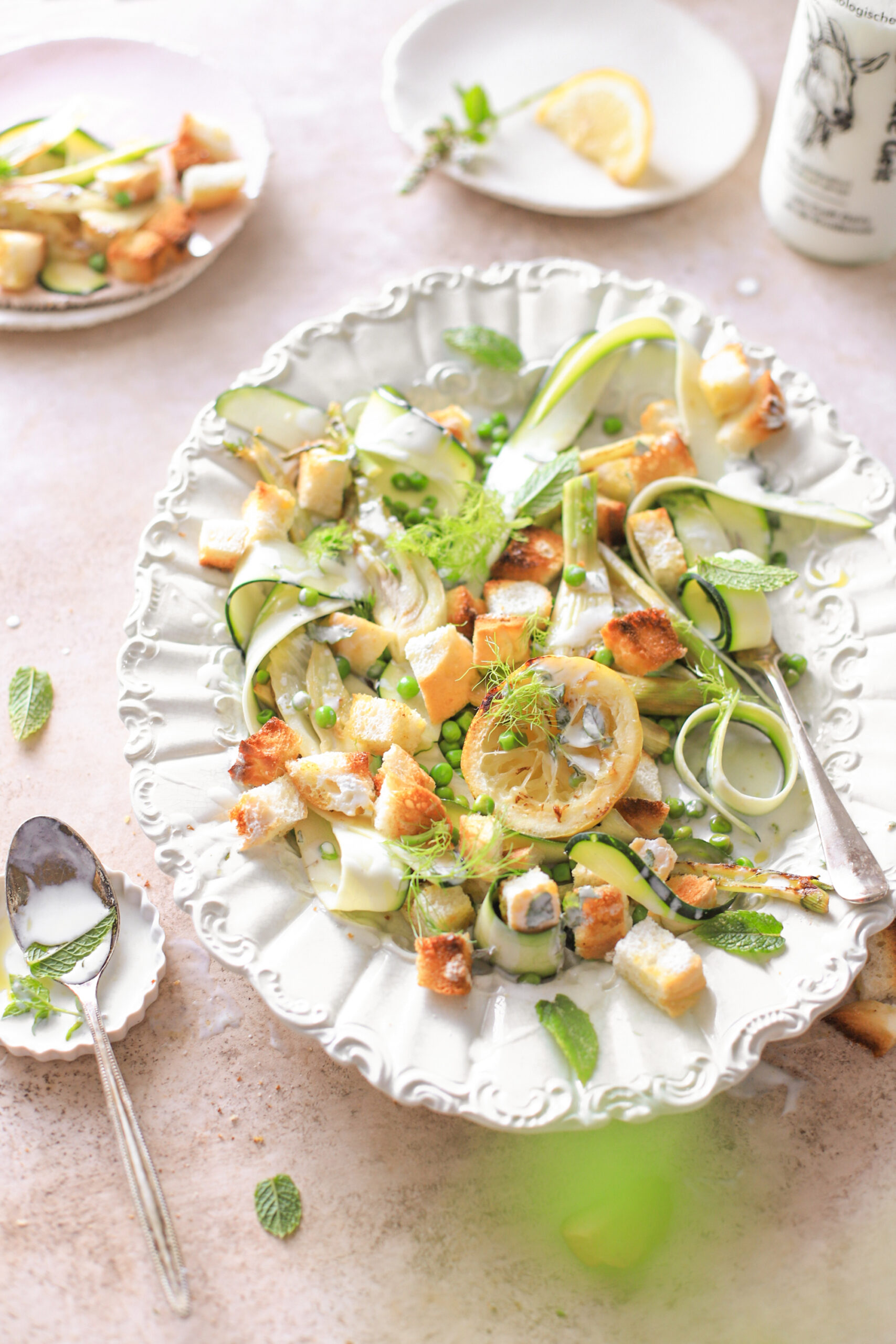 groene salade geitenyoghurt dressing croutons venkel gezond